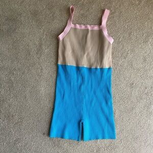 Cotton On Colorblock Ribbed Tank Romper in Pink, Beige & Blue